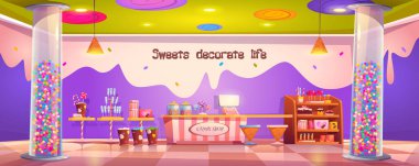 Candy shop empty interior with various pastry clipart