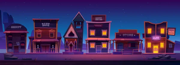 Vektor západní město se starými budovami v noci — Stockový vektor