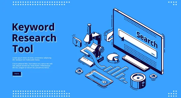 Long tail keyword isometric landing page, banner — Stock Vector