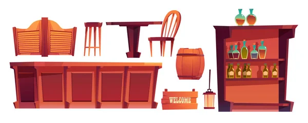 Cowboy saloon western retro bar isolated stuff set — Stock Vector