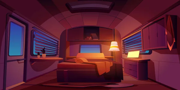 Camping rv remolque interior del coche con cama por la noche — Archivo Imágenes Vectoriales