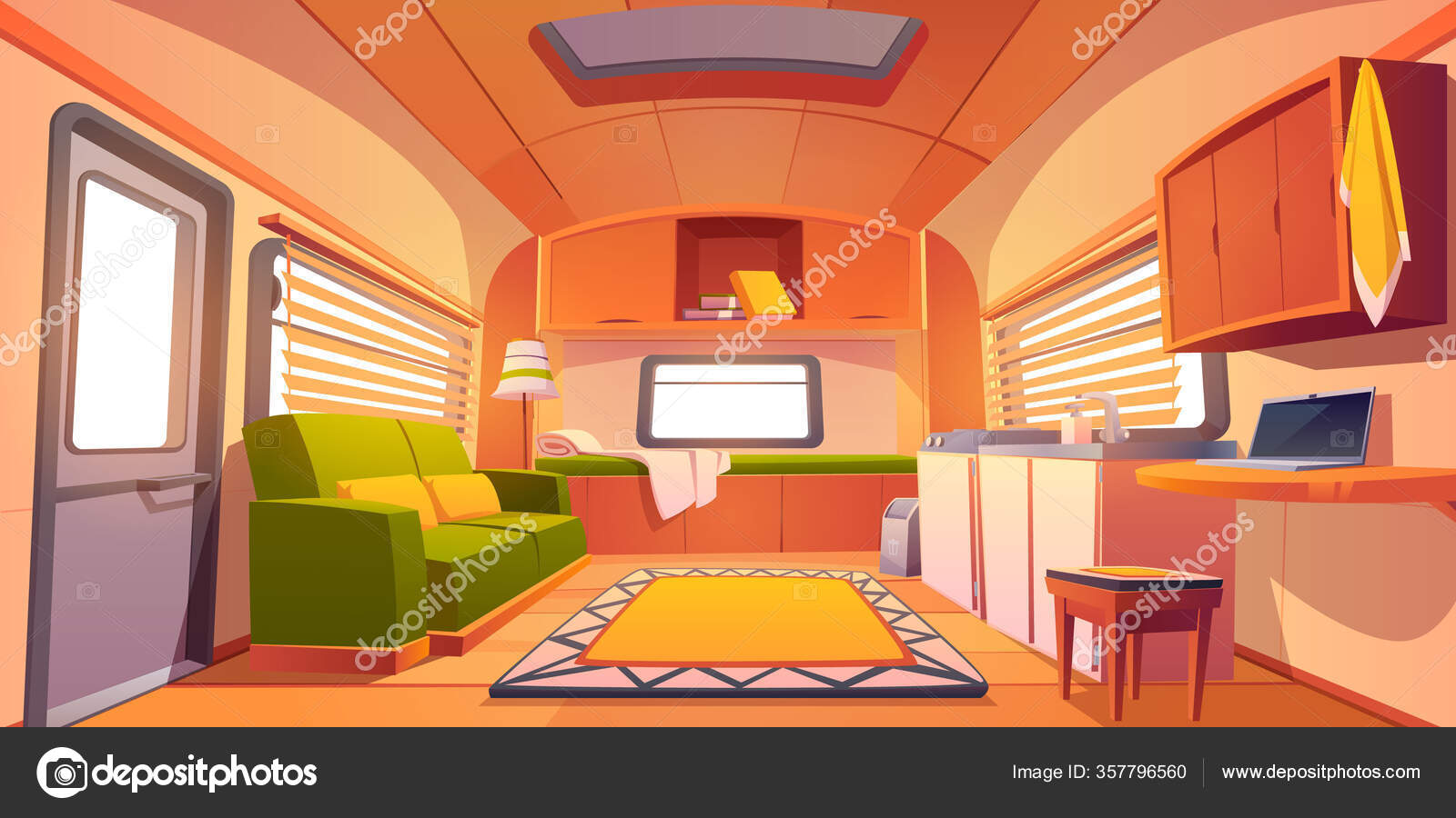 Camping trailer car interior, rv motor home room Stock Vector Image by  ©klyaksun #357796560