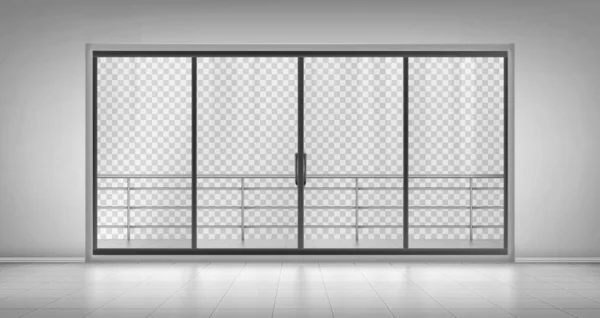 Glass window door with balcony railings mock up — Stock Vector