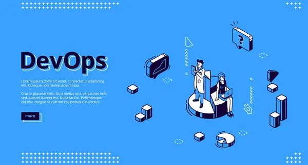 Devops ізометричний банер, розробка та експлуатація — стоковий вектор