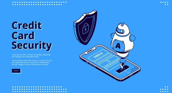 Kreditkort säkerhet web banner telefon och robot — Stock vektor