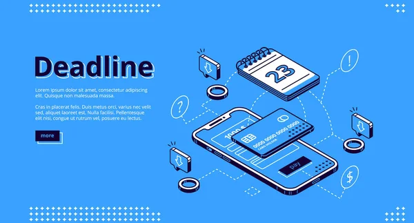 Deadline payment technology isometric web banner — 스톡 벡터