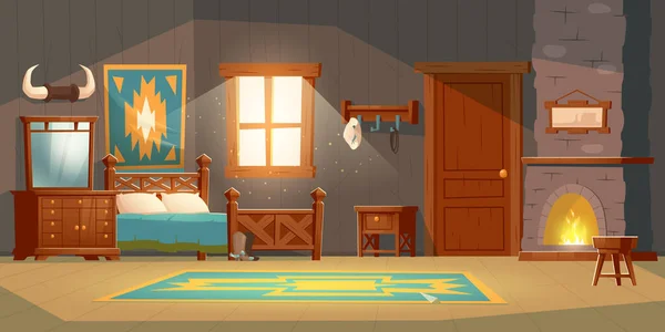 Cowboy chambre intérieur dans maison rustique — Image vectorielle