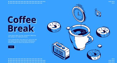 Kahve molası izometrik iniş sayfası, kahvaltı.