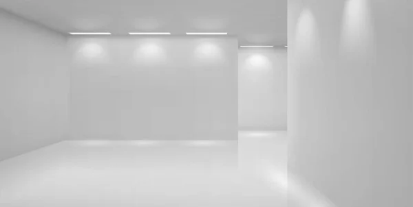 Galería de arte habitación vacía con paredes blancas y lámparas — Vector de stock