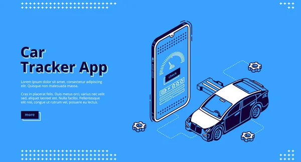 Carro aplicativo rastreador isométrico página de destino serviço Gps — Vetor de Stock