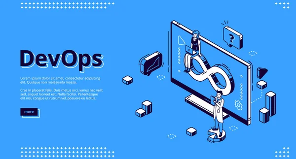 Devops ізометричний банер, розробка та експлуатація — стоковий вектор