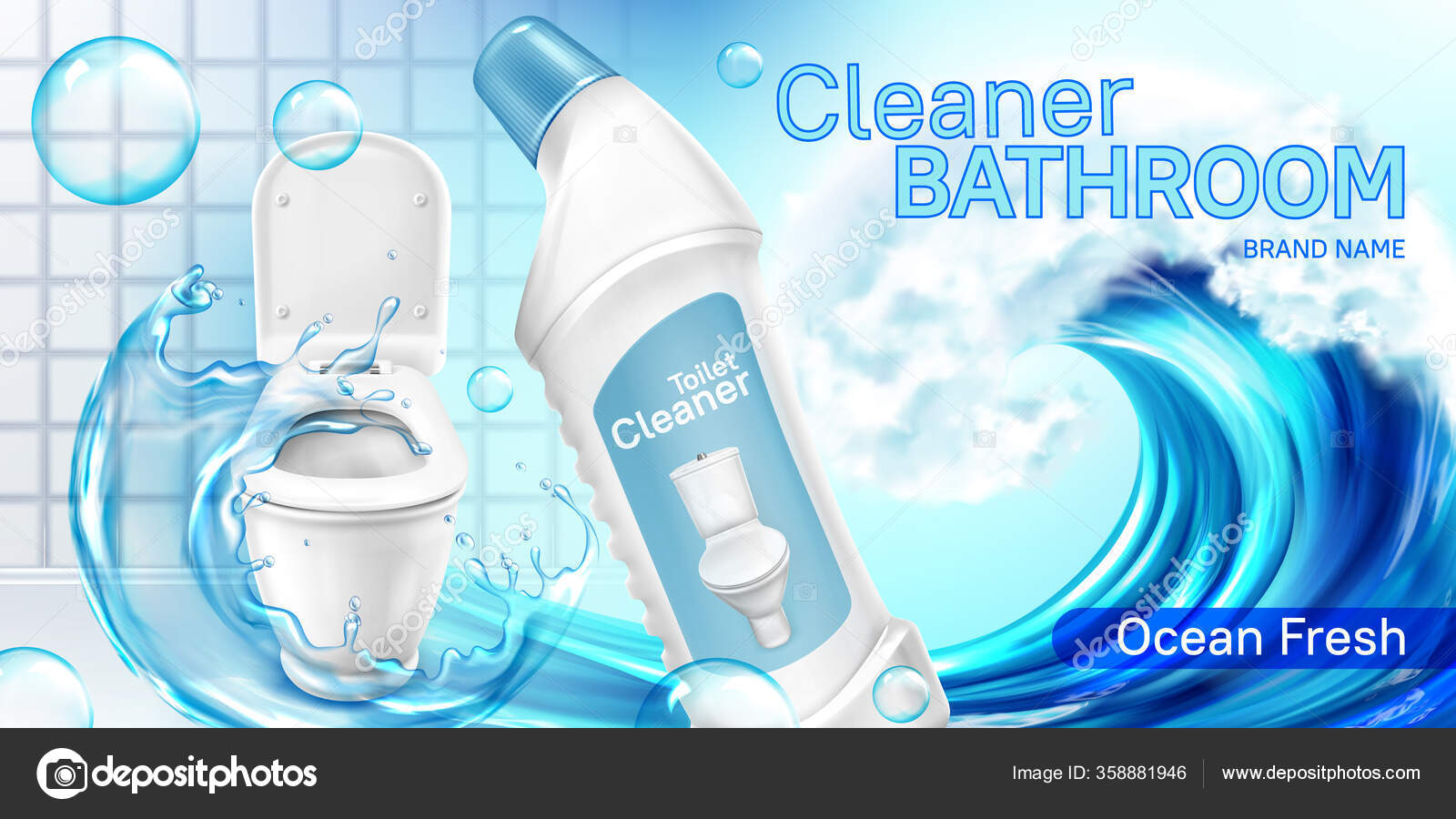 Toilet cleaner bottle in water wave promo poster Stock Vector Image by  ©klyaksun #358881946