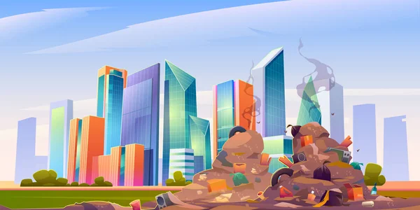 Χωματερή πόλη με σωρό από σκουπίδια, βρώμικο σκουπιδότοπος — Διανυσματικό Αρχείο
