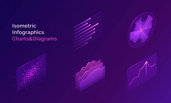 Isometrische infografische kaarten en diagrammen — Stockvector