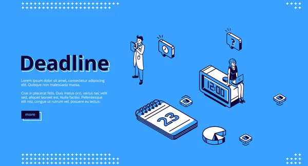 Deadline, time management isometric landing page — Stock Vector
