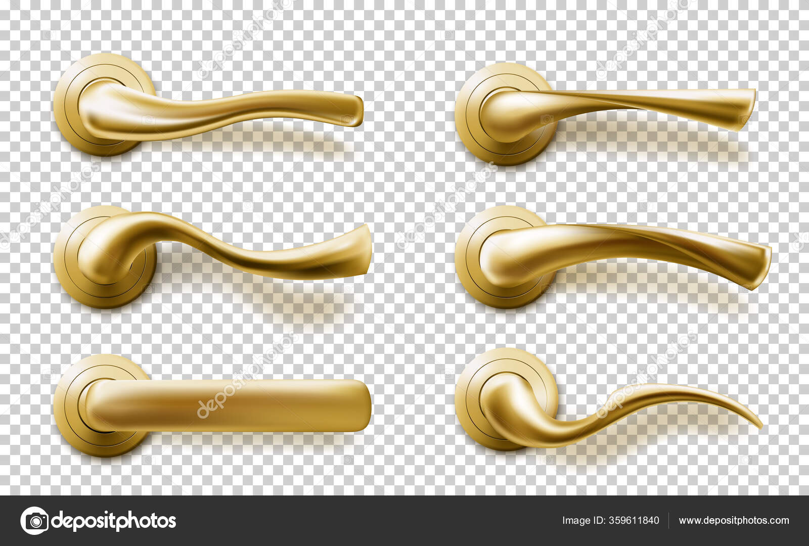 Realistic door handles set, golden isolated knobs Stock Vector Image by