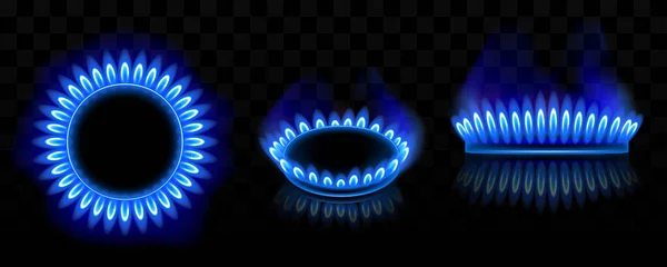 Gas burner with blue flame, glowing fire ring — Stock Vector