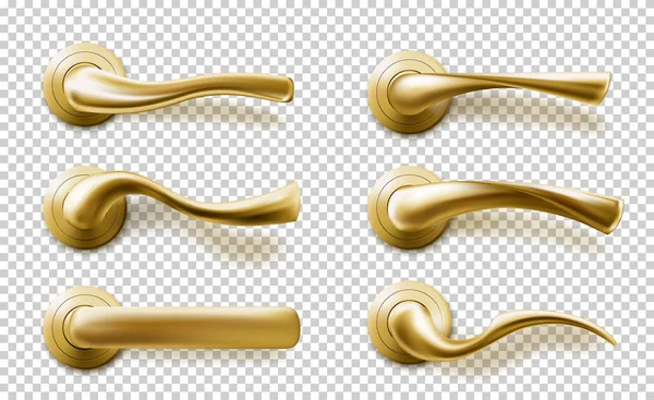 Realistische deurgrepen set, gouden geïsoleerde knoppen — Stockvector
