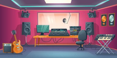 Müzik stüdyosu kontrol odası ve şarkıcı kabini