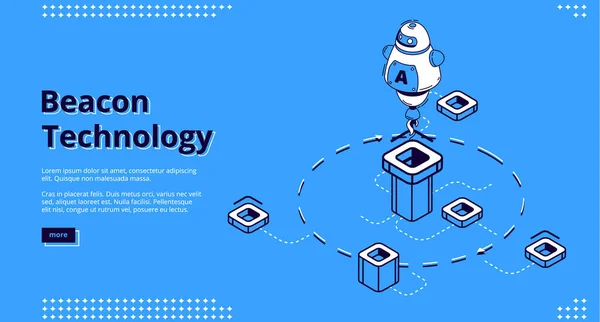 Landingspagina van baken technologie met robot — Stockvector