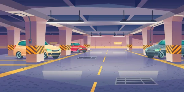 Ondergrondse parkeerplaats, garage met leegstaande plaatsen — Stockvector