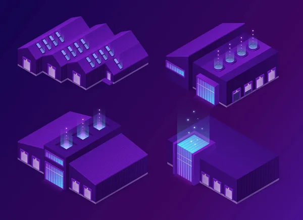 Edificios de almacén logístico isométrico — Vector de stock