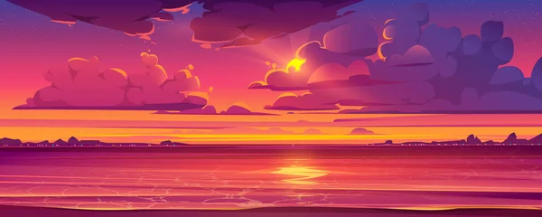 Tropiskt landskap med solnedgång och hav — Stock vektor