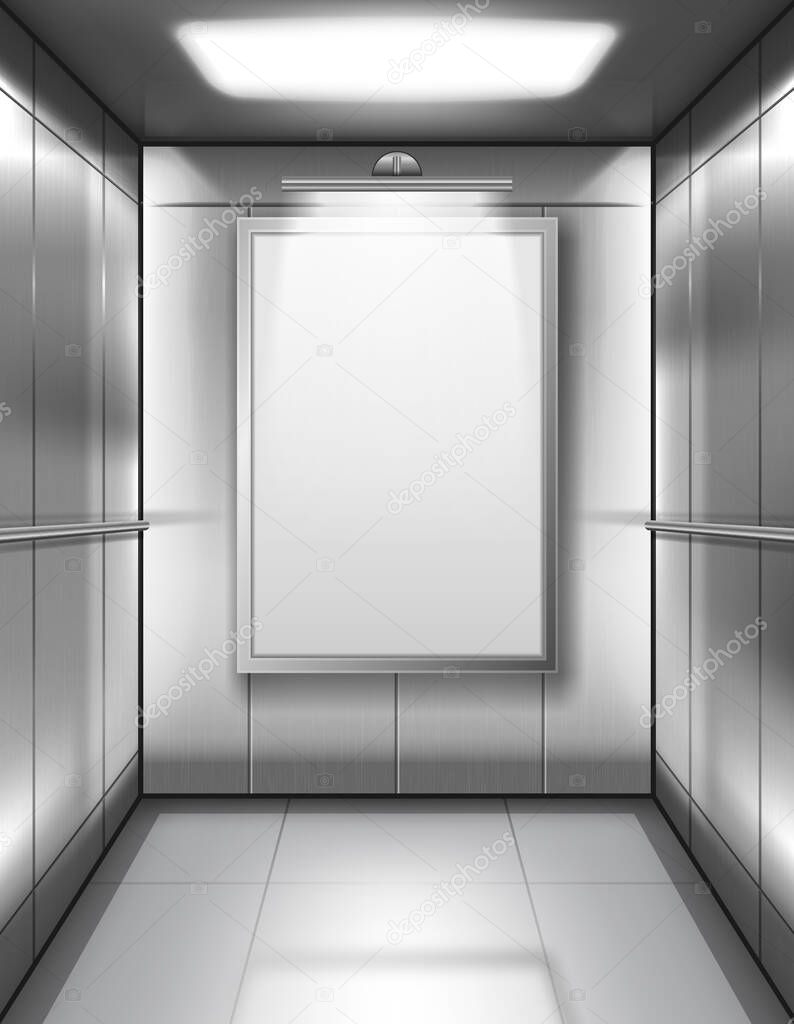Empty elevator cabin with blank poster