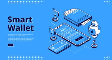 Akıllı cüzdan izometrik iniş sayfası web pankartı