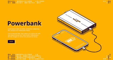 Powerbank akıllı telefonu izometrik iniş şarj ediyor