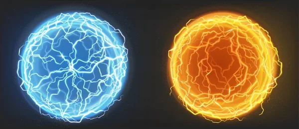 Электрические шары, голубая и оранжевая сферы плазмы — стоковый вектор