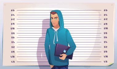 Siber suçlar, hacker sabıka fotoğrafı. Bilgi Teknolojisi suçlusu