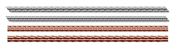 Set barre metalliche, barre in acciaio e rame isolate — Vettoriale Stock