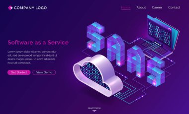 Saas, software as a service isometric landing page clipart