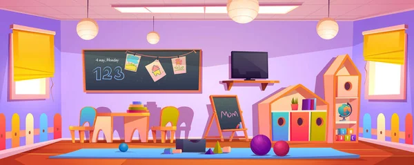 Intérieur de la salle de jeux pour enfants, chambre bébé intérieure vide — Image vectorielle