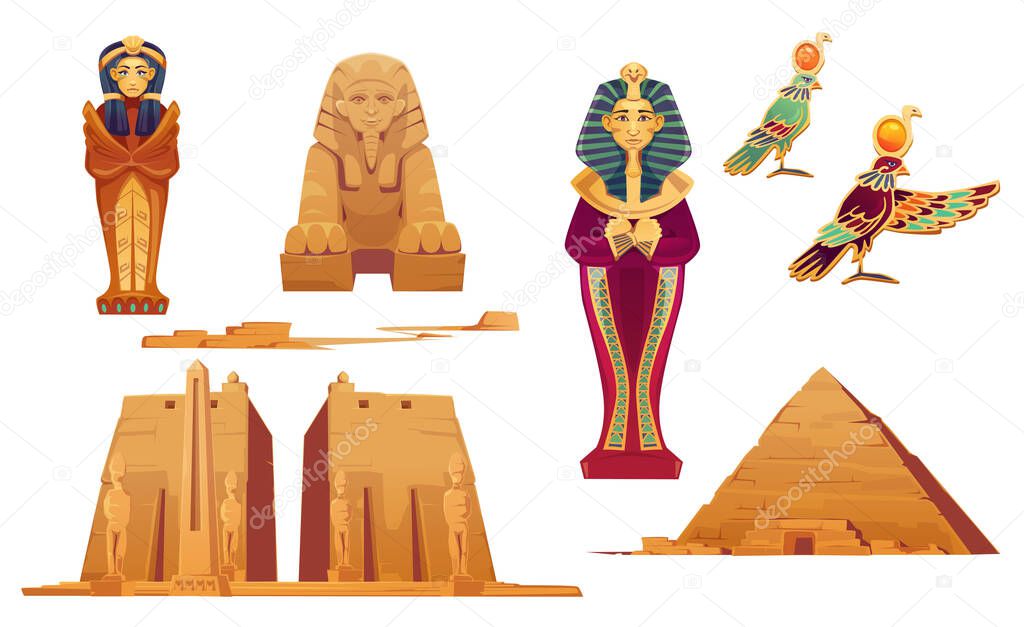 Egypt landmarks and ancient egyptian deities set