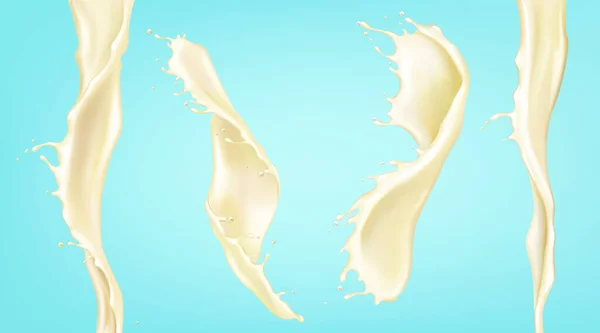 Vektör gerçekçi sıçrama ve vanilya sütü akışı — Stok Vektör