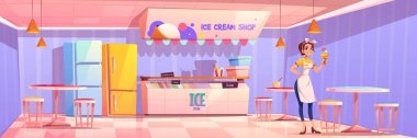 Saleswoman in ice cream shop or parlor or cafe clipart