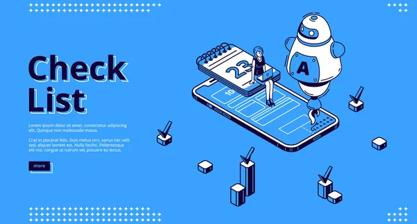 Check list isometric landing page online checklist — Stock Vector