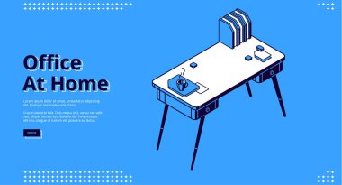 Ofis evde, isometrik iniş sayfası, işyeri
