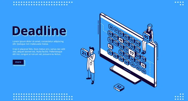 Página de destino de la fecha límite con calendario y personas — Vector de stock