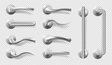 Vektör gerçekçi metal kapı kolları ve çekişleri
