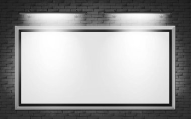 Duvarın arka planında boş reklam panosu görüntüsü
