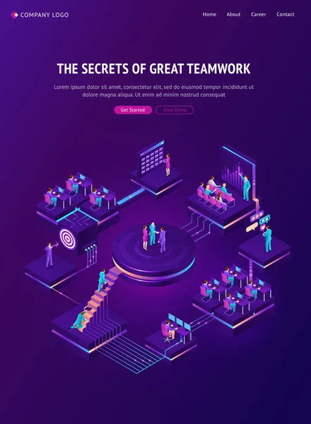 Teamwork isometrische landing, teamwork strategie — Stockvector