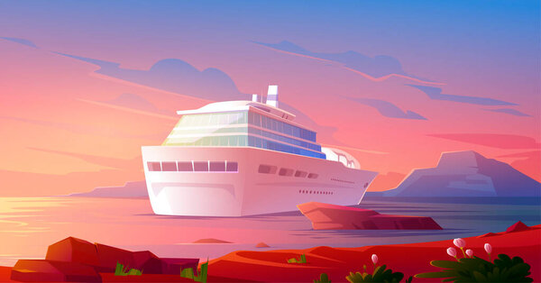 Summer luxury vacation on cruise ship at sunset