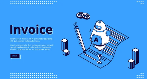 Página de destino isométrica da fatura, fatura de pagamento fiscal — Vetor de Stock