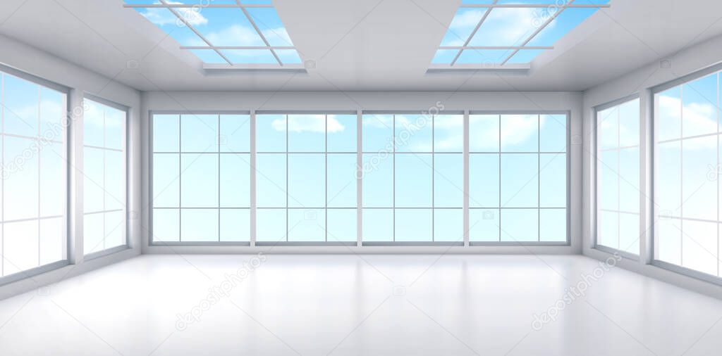 Empty office room interior with windows on ceiling