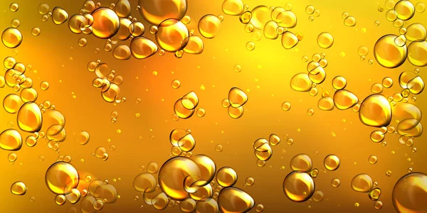 Aceite amarillo realista del vector con las burbujas de aire — Vector de stock