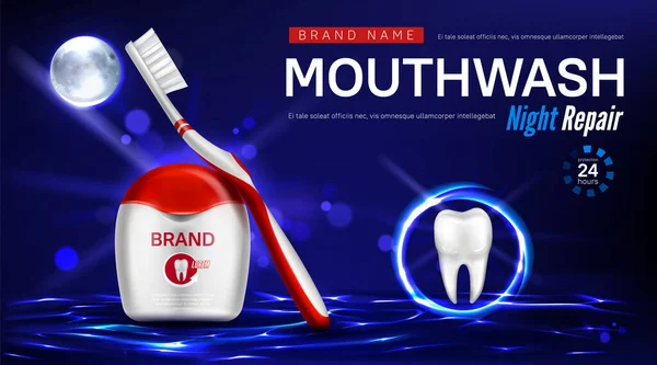 Affiche de publicité de réparation de nuit de bain de bouche — Image vectorielle