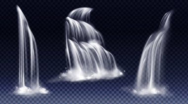 Set of waterfalls with cascade, splash and fog clipart